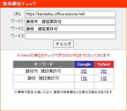 あおぞら行政書士事務所　SEO対策の検索順位