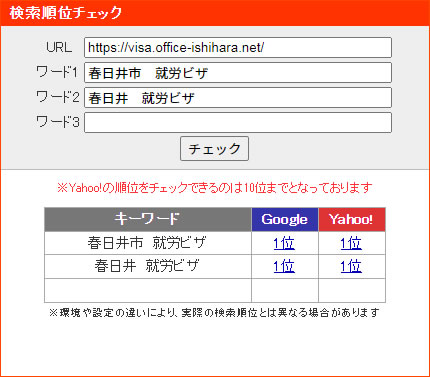 行政書士石原治法務事務所　SEO対策の検索順位